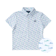 Boys Short Sleeve Pro Performance Polo in Fish Print on White