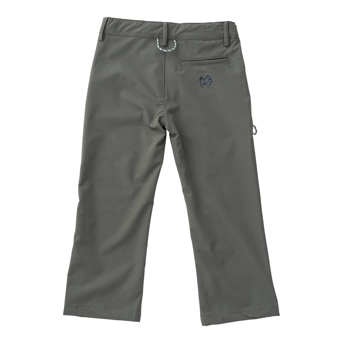 rear view of boys green angler pant with rear pocket