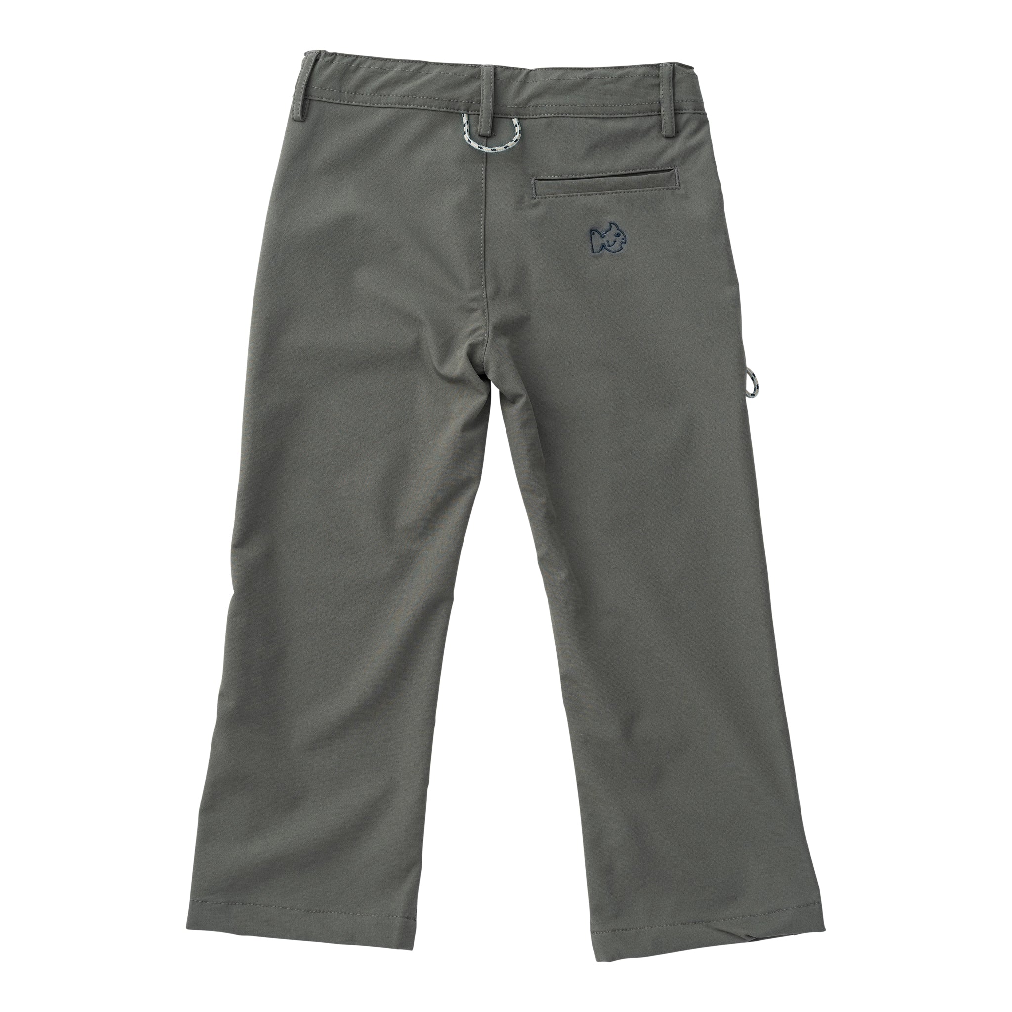 rear view of boys green angler pant with rear pocket