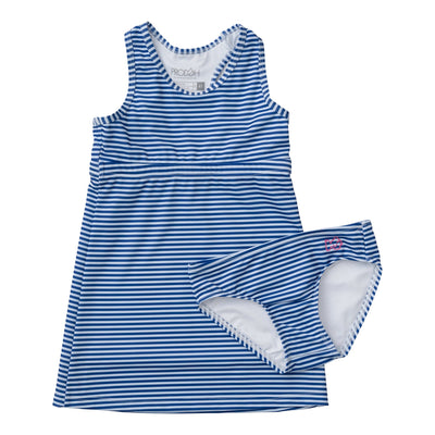 girls Swim and Tennis Dress in Navy and White stripe