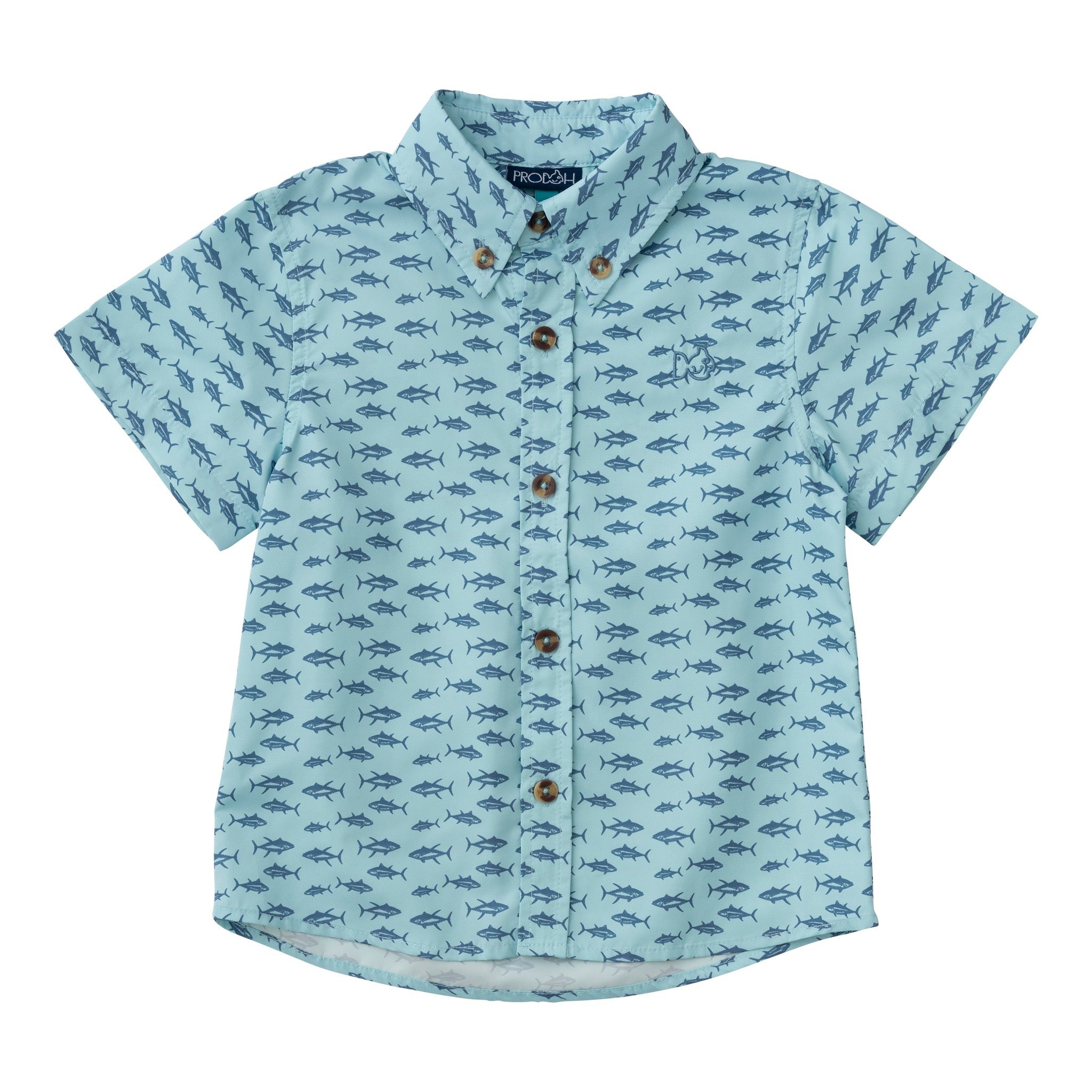 Short Sleeve Fishing Shirt - Aqua Tuna Allover Print 2T