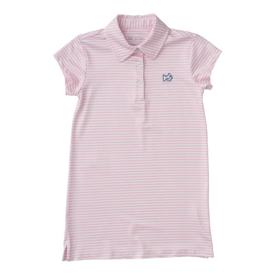 girls polo dress in Pink stripes with short sleeves