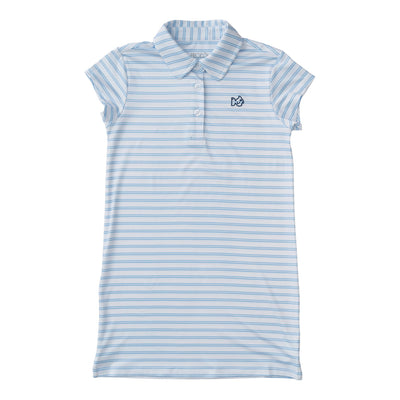 girls polo dress in Blue stripe with short sleeves