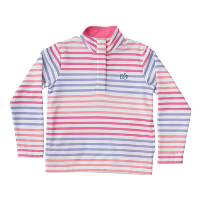 girls Snap Pullover in Pink Multi-Color Stripe