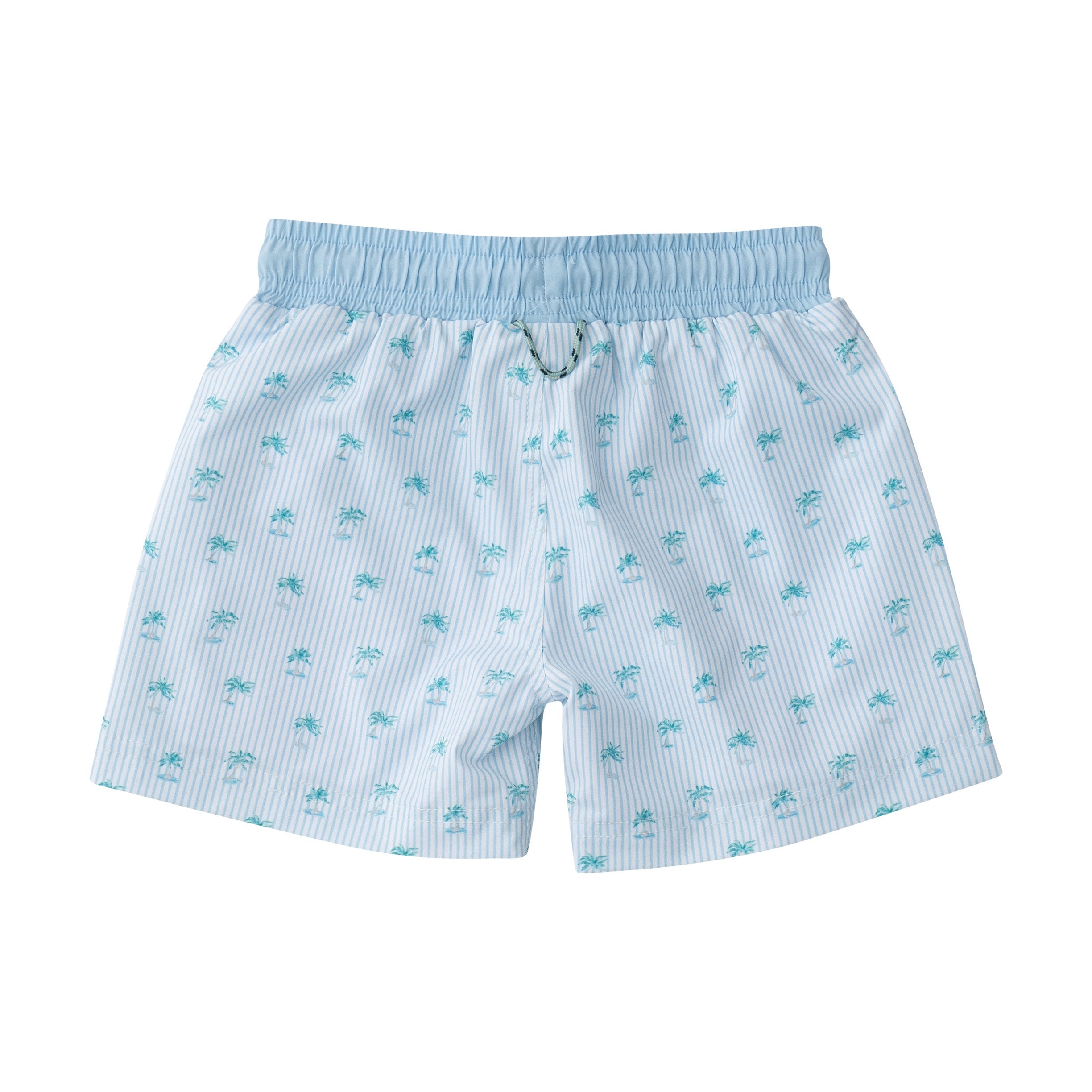 blue palm tree print anti-chafe boogie board swim trunks