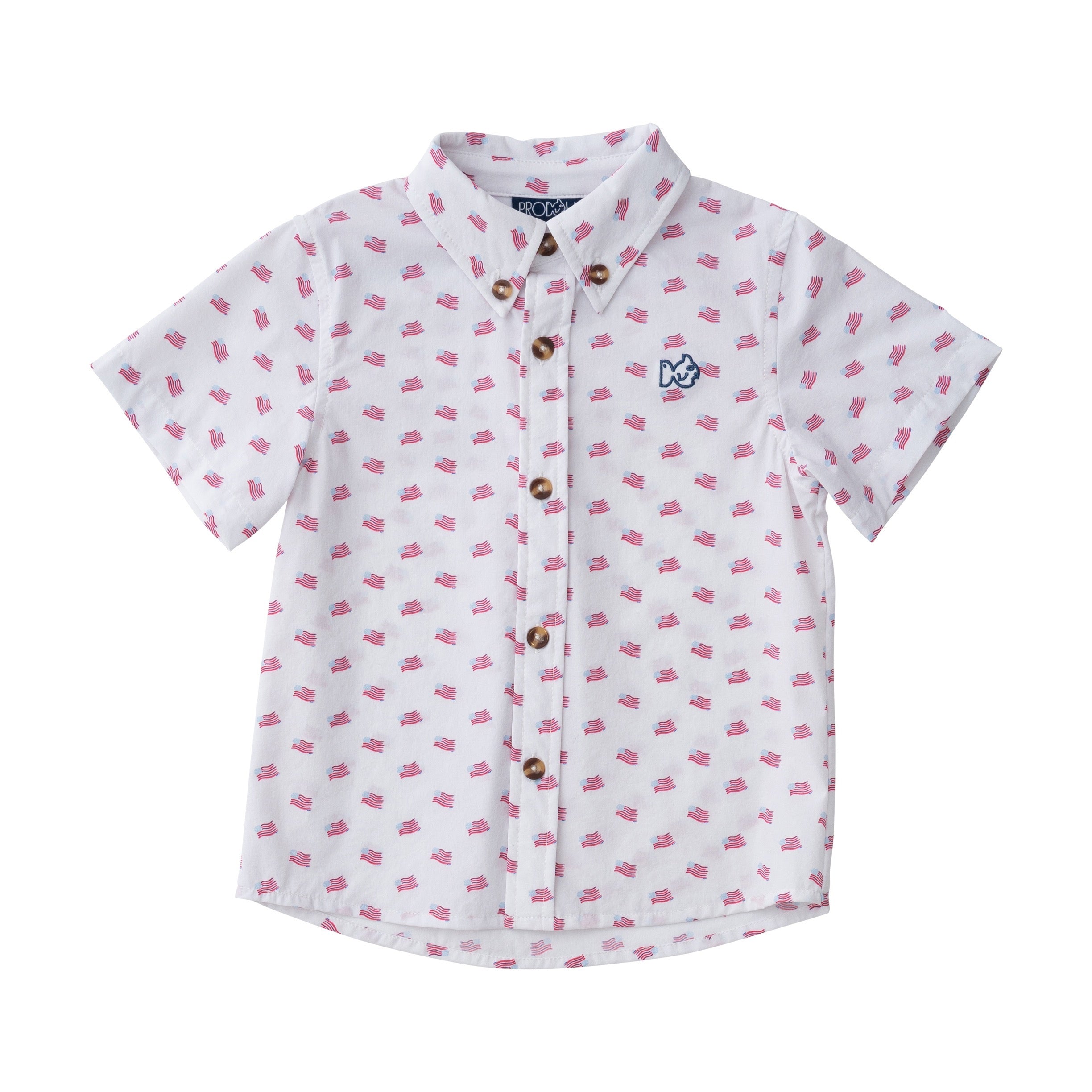 american flag print boys short-sleeve fishing shirts
