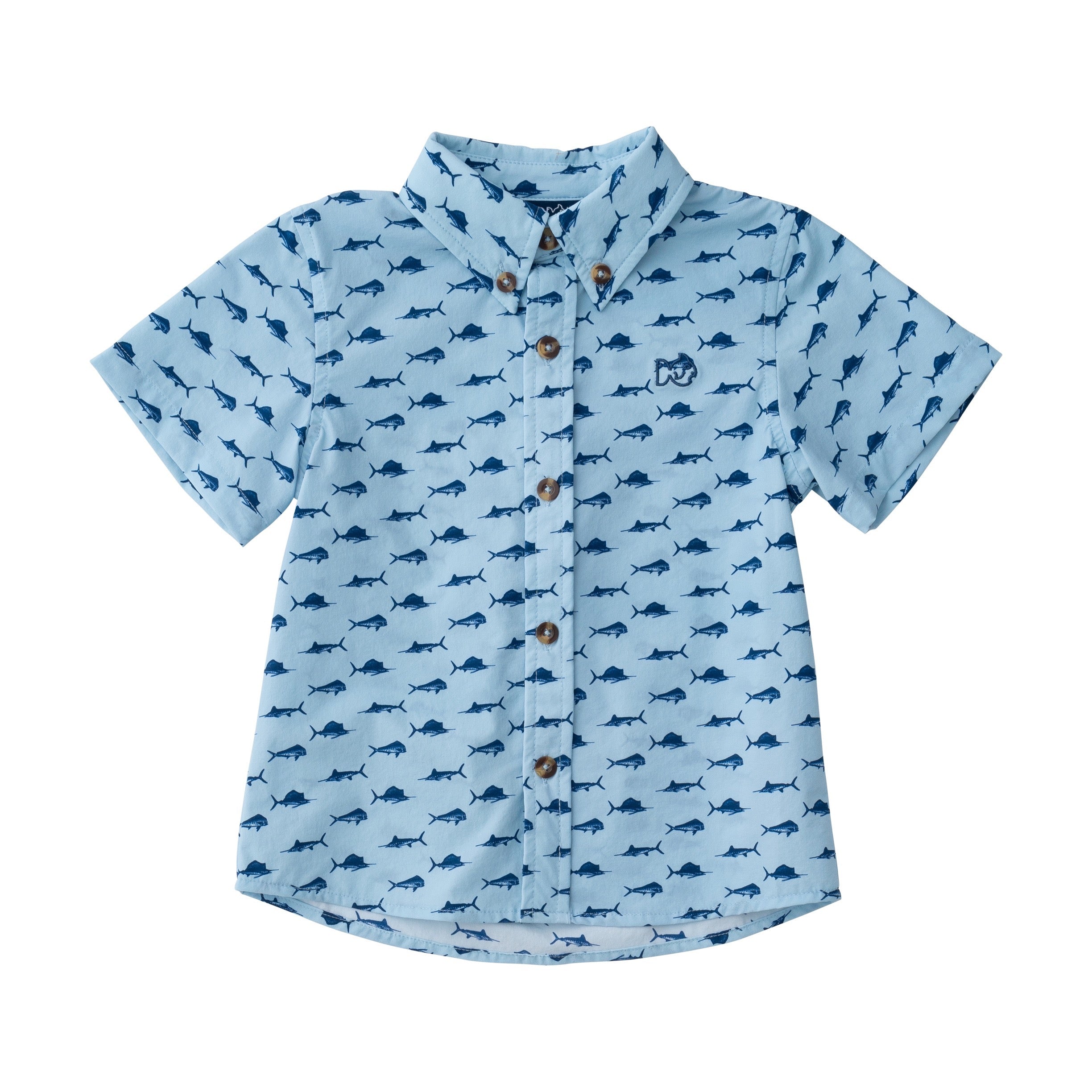 boys' Short Sleeve button-up Shirt with blue marlin Fish Print