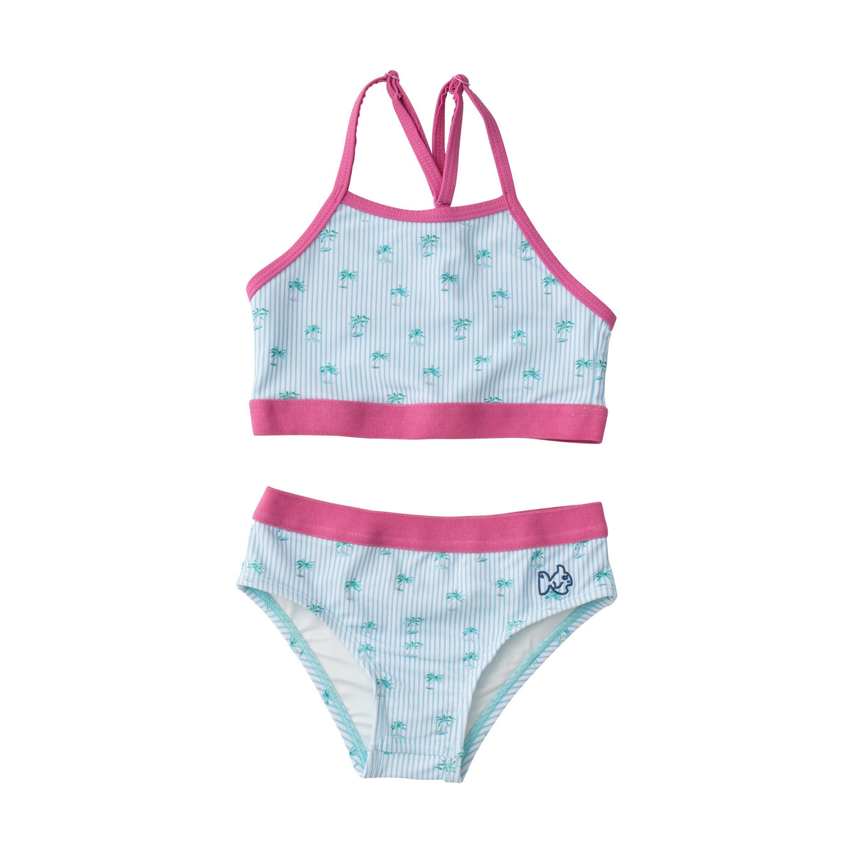 girls Racerback Bikini in Palm Tree Stripe Print 