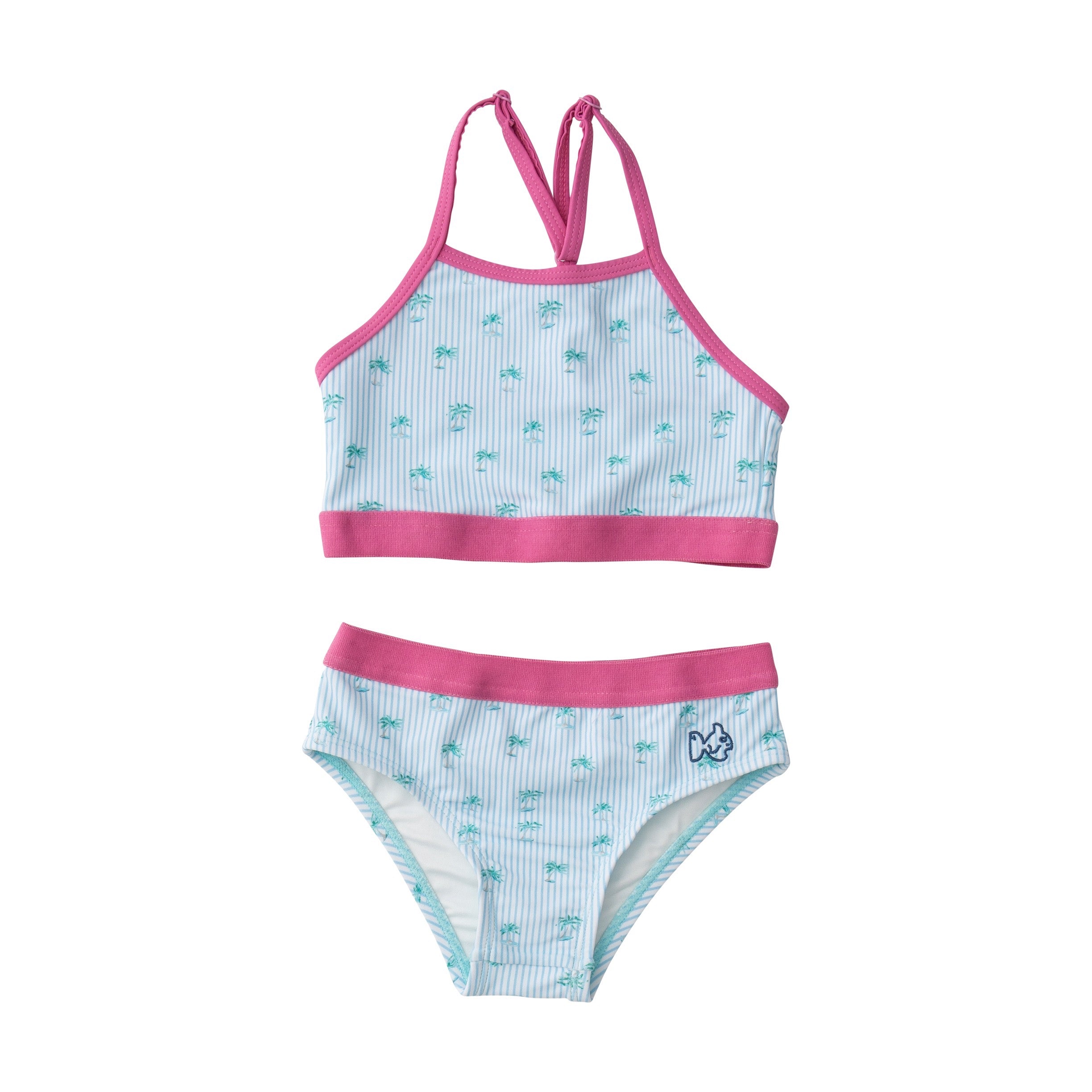 girls Racerback Bikini in Palm Tree Stripe Print 