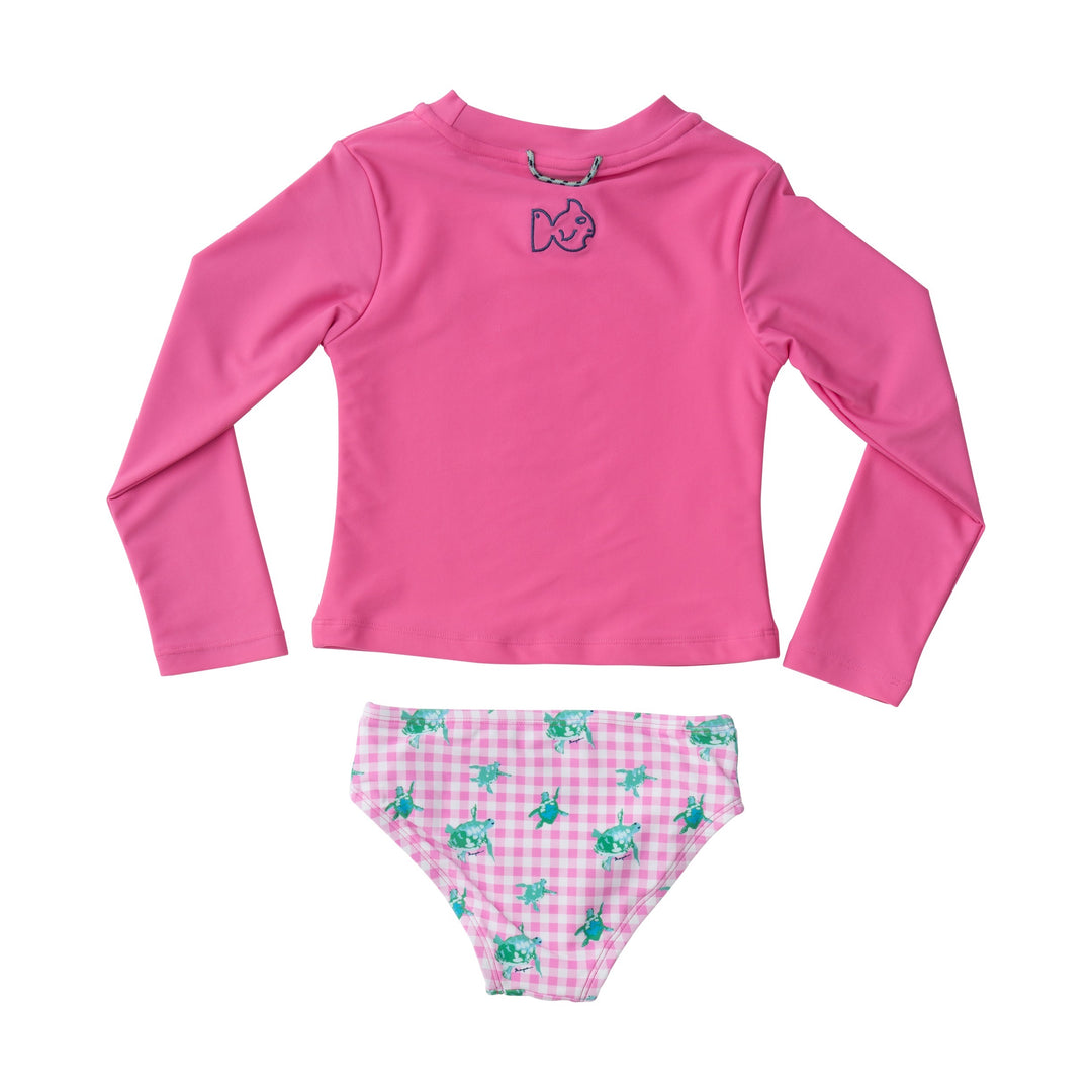 Soor Ploom 水着 Cleo Swim Set Gingham 4y Girls' One Piece Swimsuit - Fuchsia Pink & Gingham Turtles