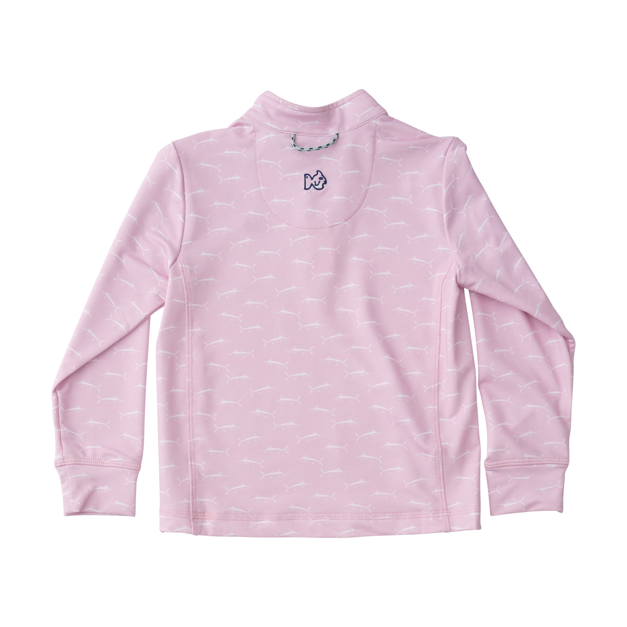 girls pink quarter-zips with marlin fish print