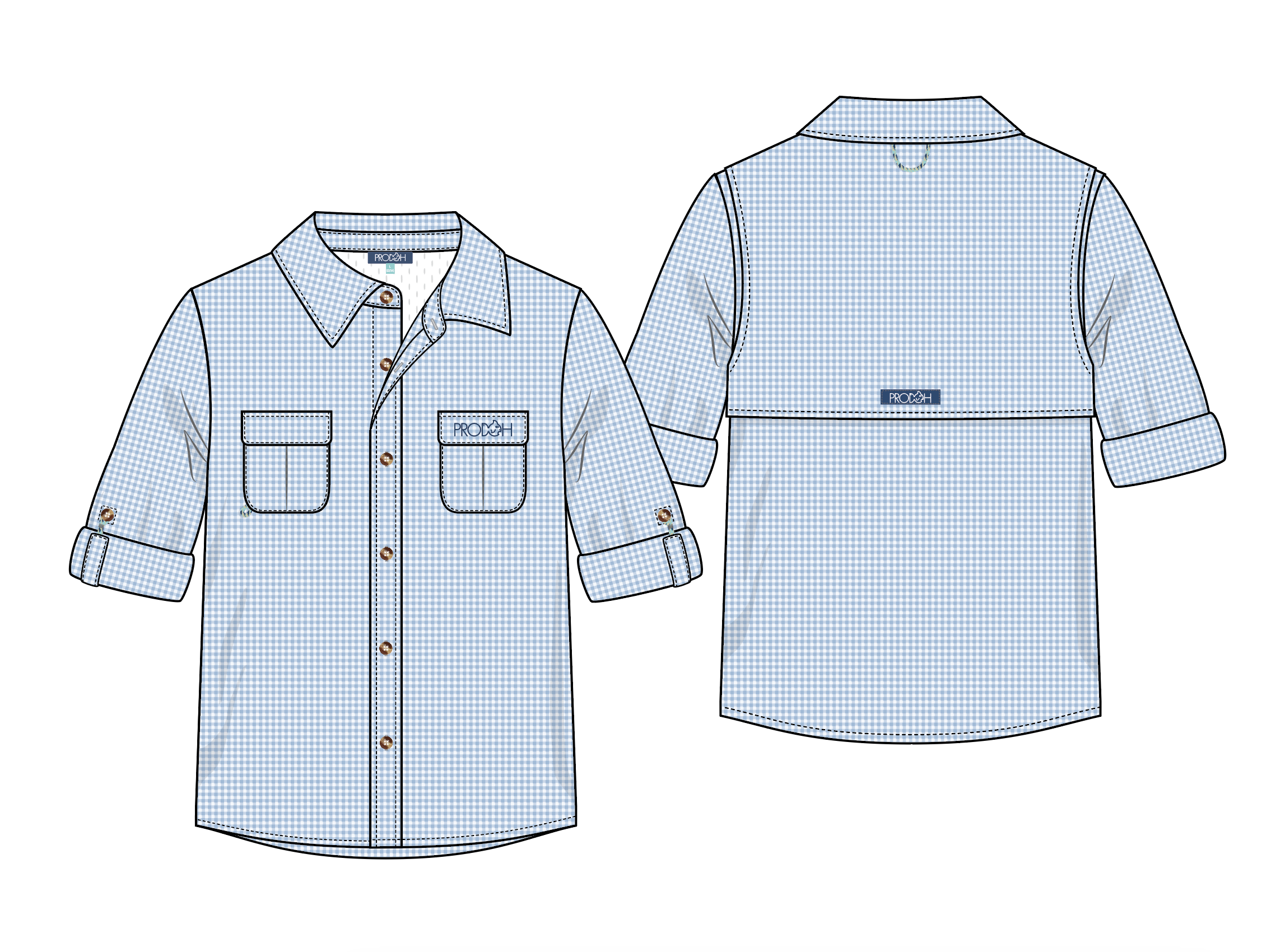 Long Sleeve Founders Kids Fishing Shirt Clear Sky Gingham