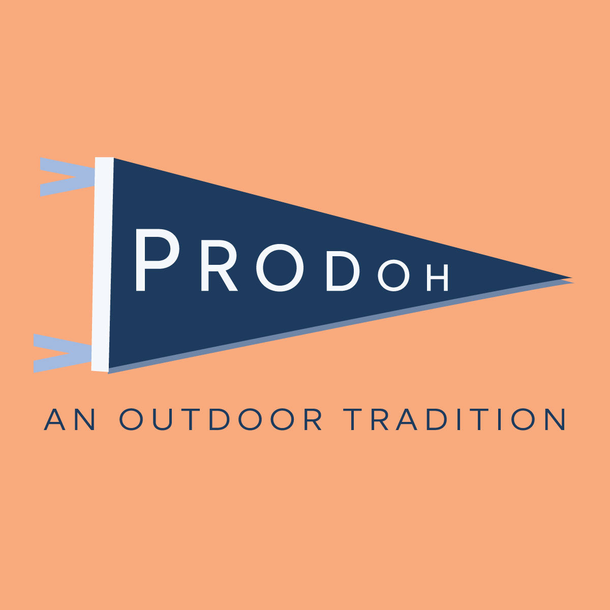 Blue pennant with 'PRODOH' text on an orange background