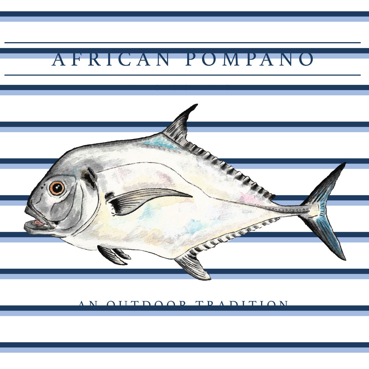 Illustration of an African pompano fish on kids's striped hoodie performance shirts