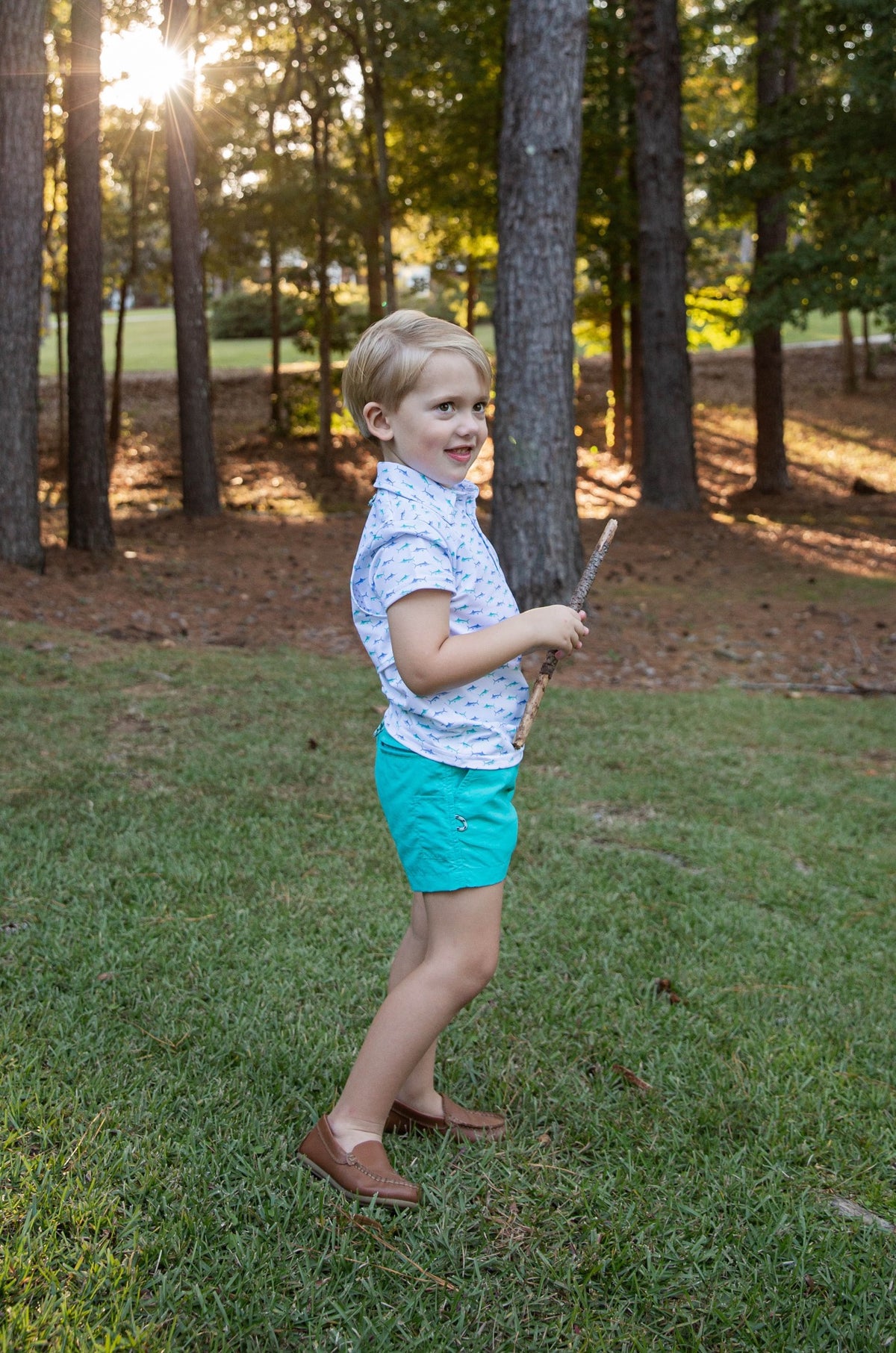 kids fish print pro performance polos for sale