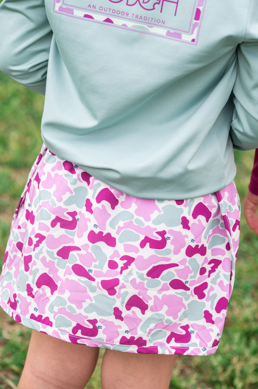 girls pink and purple camo print activewear skorts
