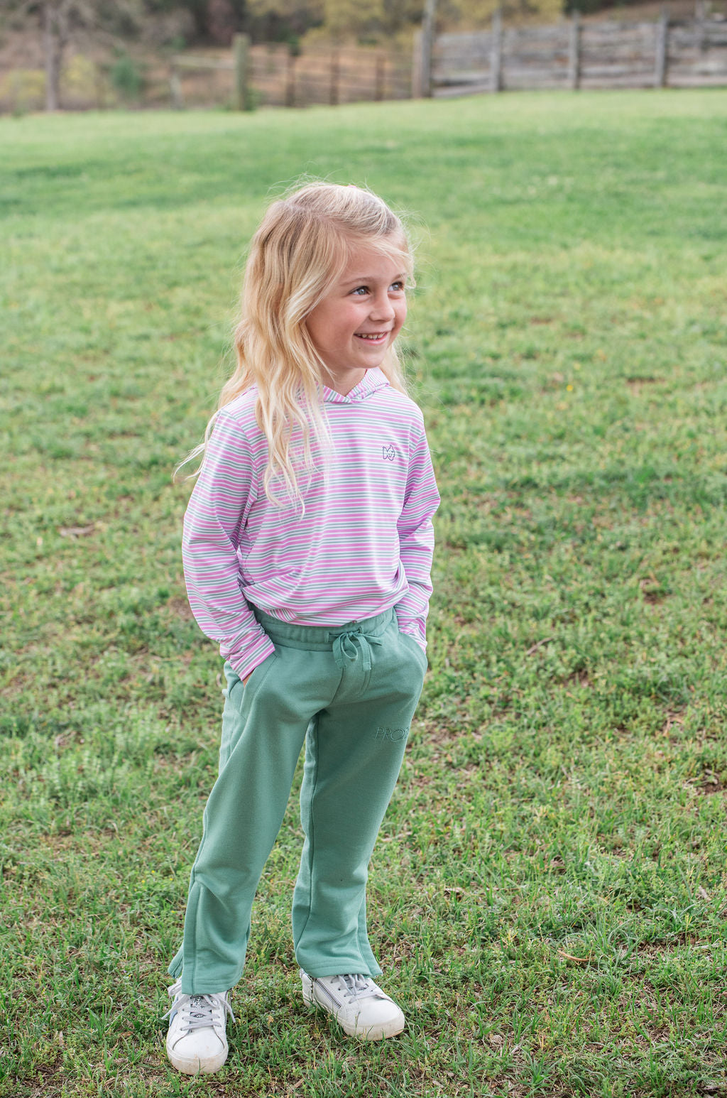 light green girls zippered ankles functional jogger pants
