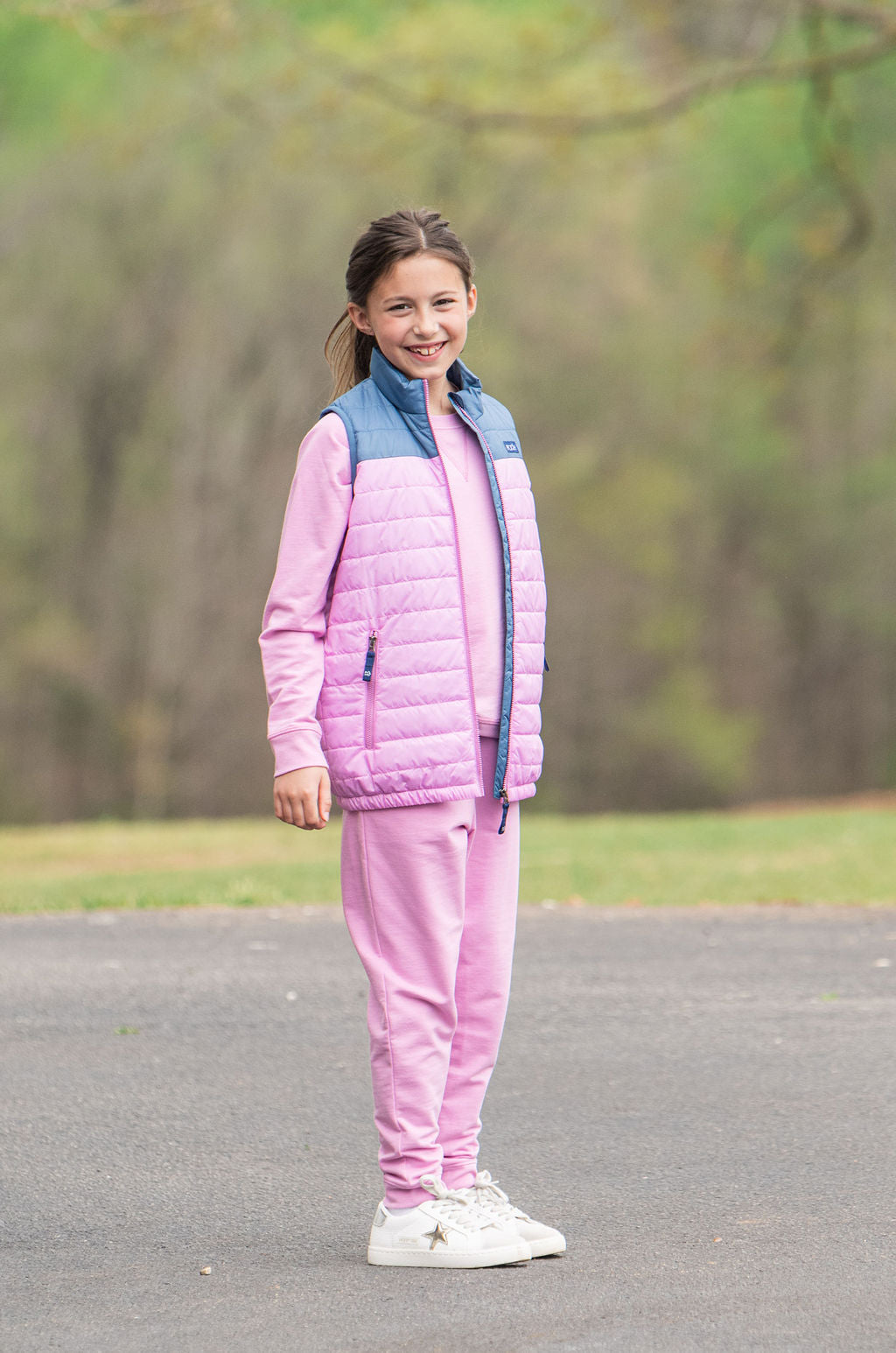 Young girls purple/pink puffer jackets
