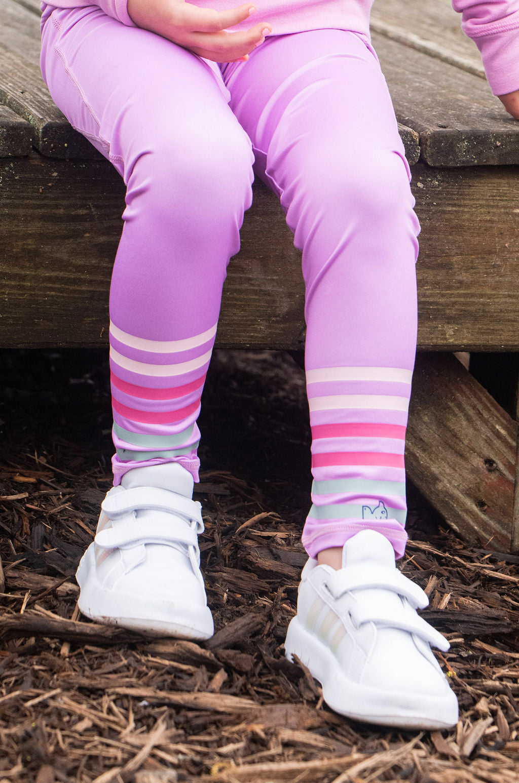 young girls leggins purple with ankle stripes