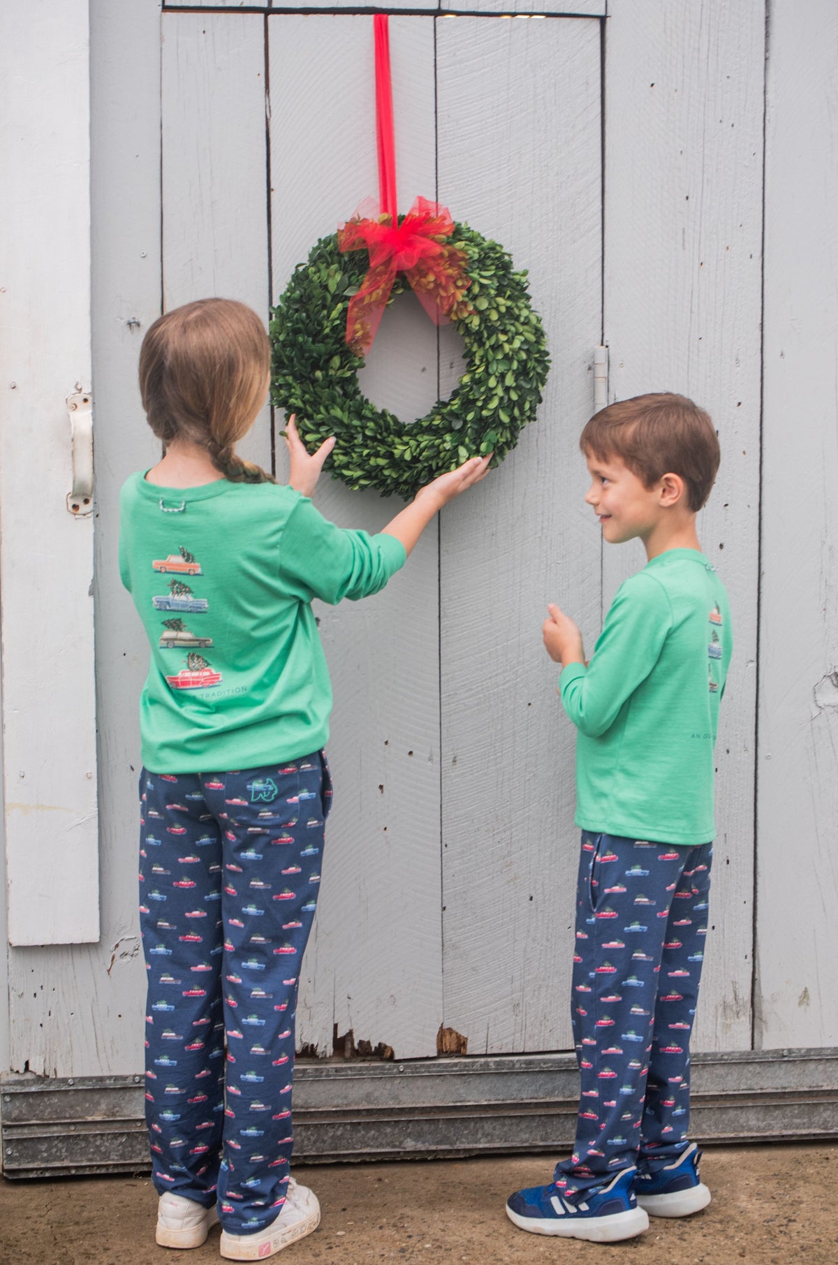 92% cotton kids lounge pants with cars and christmas trees