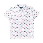 Boys' Short Sleeve Pro Performance Polo in Americana Fish Print