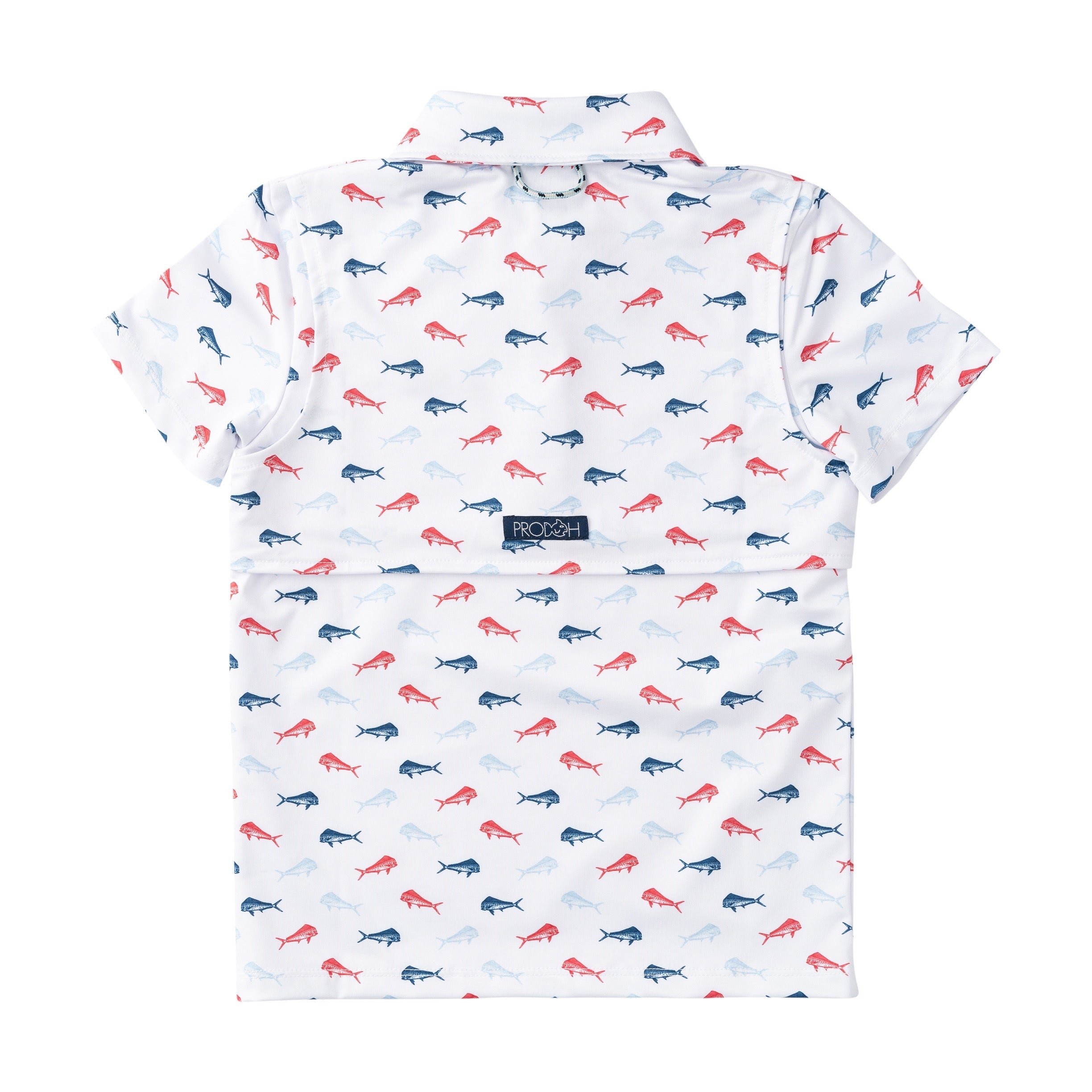 Children's polo shirt with fish pattern in patriotic colors