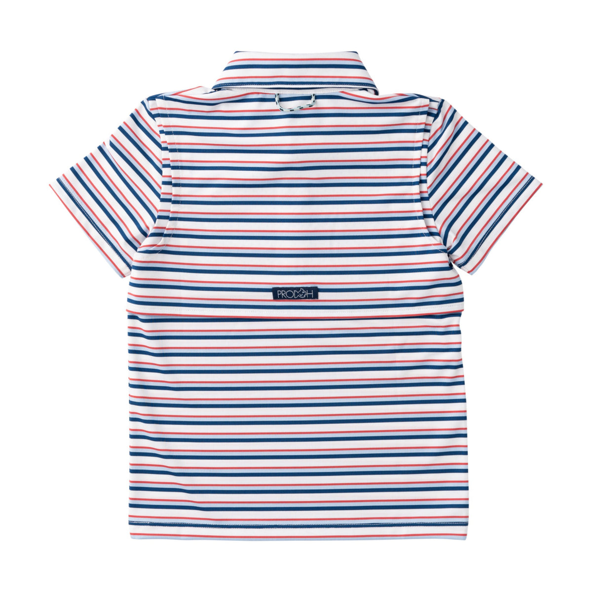 patriotic striped polo shirt with a prodoh brand logo on the back