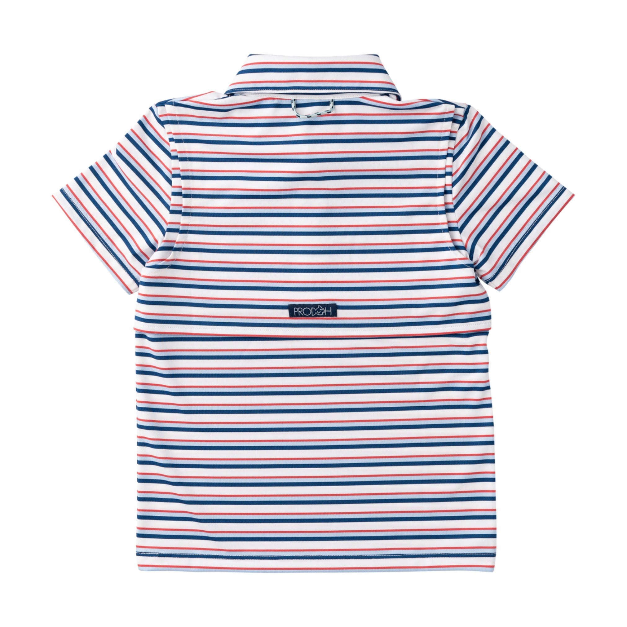 patriotic striped polo shirt with a prodoh brand logo on the back