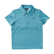 Boys' Short Sleeve Pro Performance Polo in Marine Green Shell Print 
