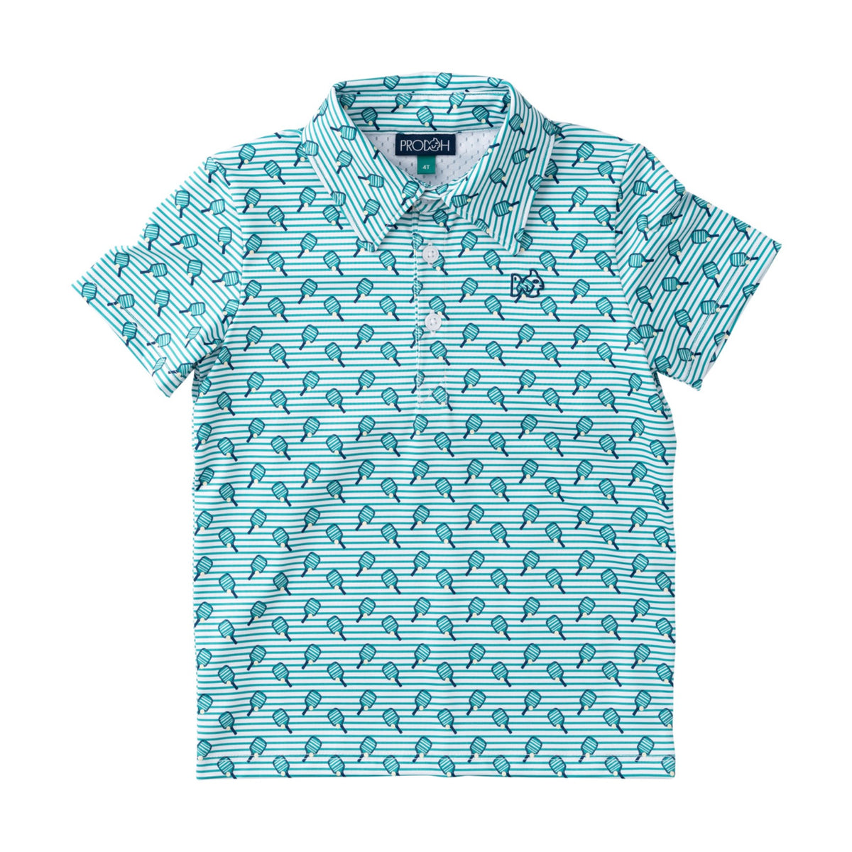 Boys' Short Sleeve Pro Performance Polo in Marine Green with Pickleball Print