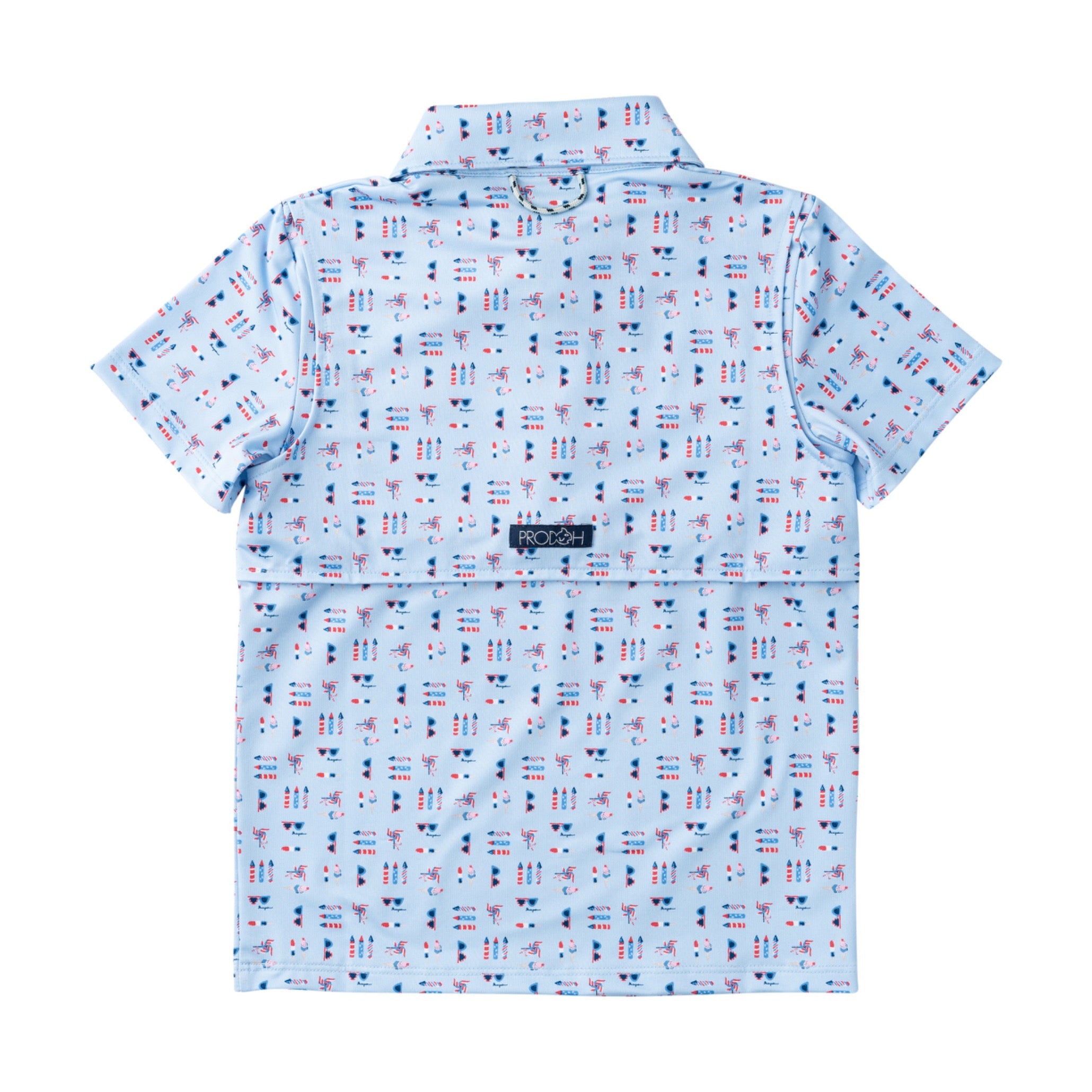 boys short-sleeve shirt with 4th of July pattern.