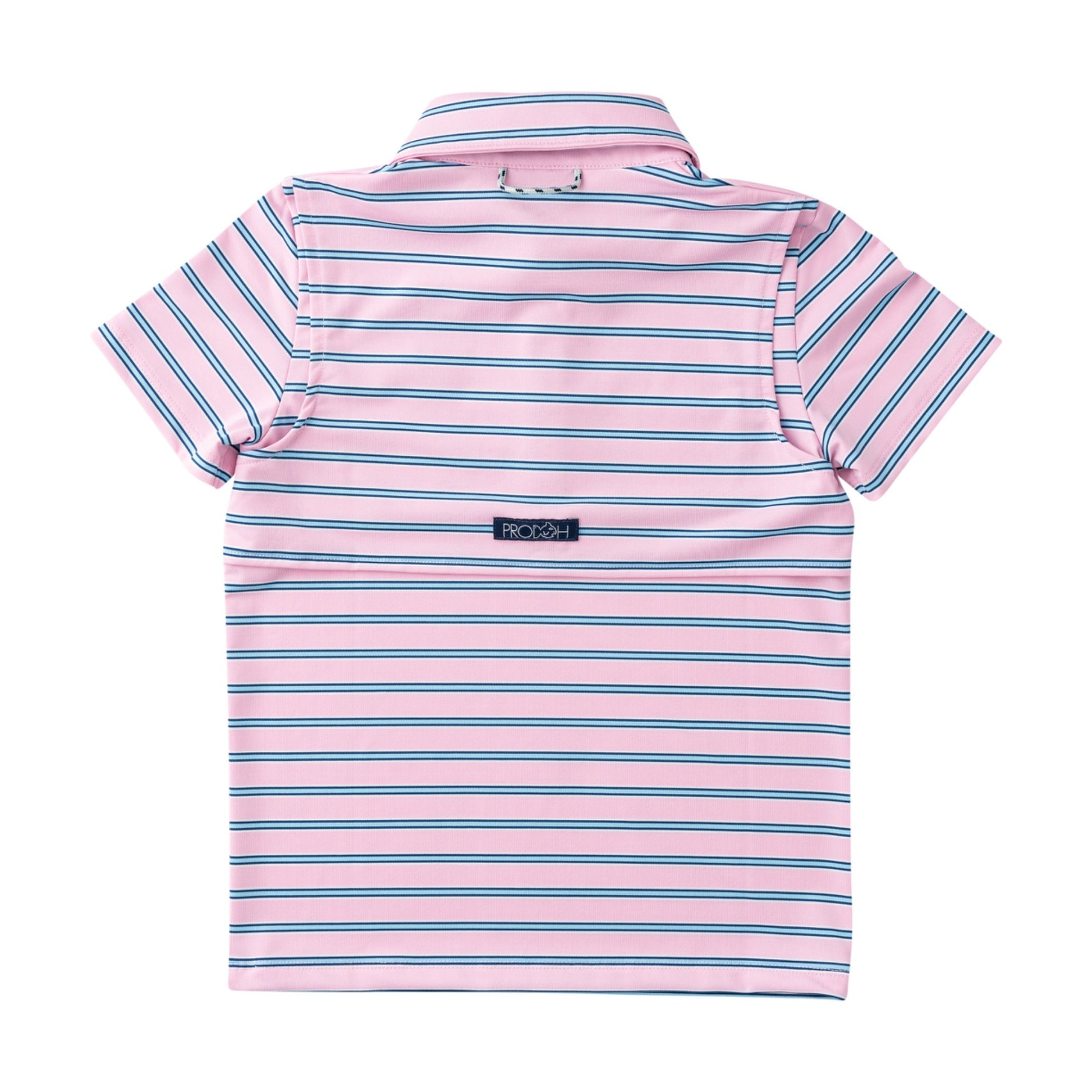 Boys' Short Sleeve Pro Performance Polo in Pink Frosting Sea Island Stripe