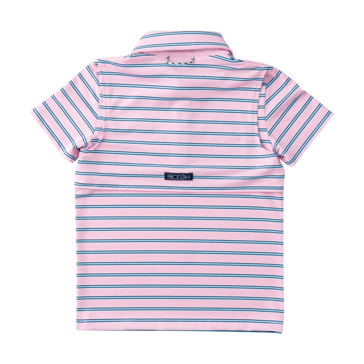 Boys' Short Sleeve Pro Performance Polo in Pink Frosting Sea Island Stripe