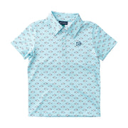 Boys' Short Sleeve blue Pro Performance Polo with Pompano Fish Print design
