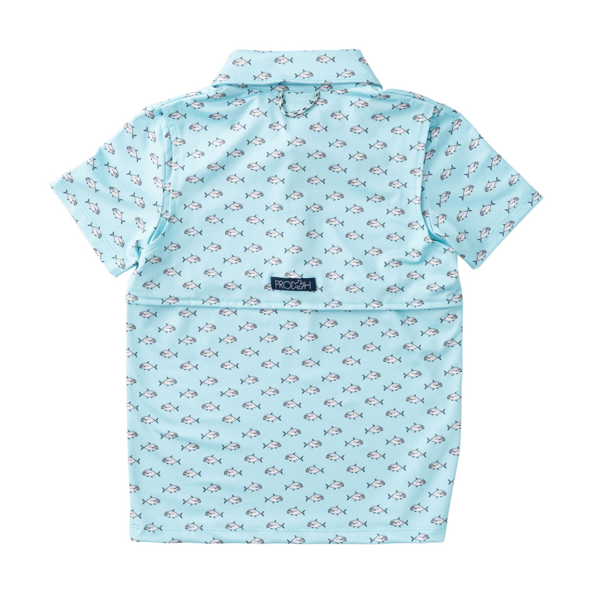 Light blue moisture wicking shirt with fish pattern