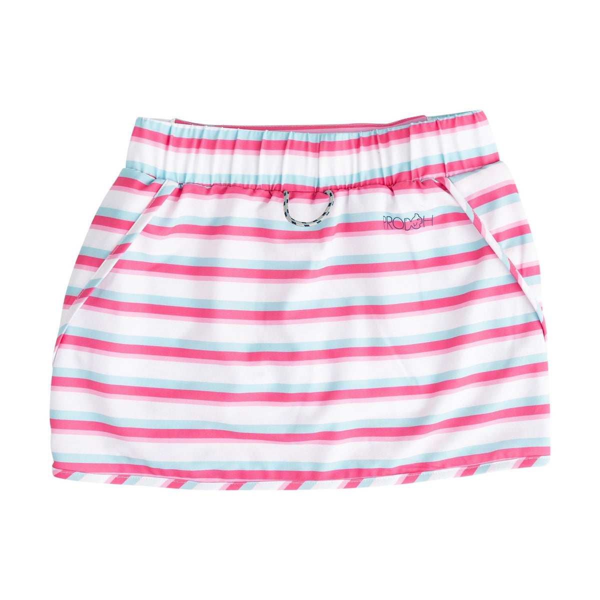 Striped skirt with pink and white striped pattern .