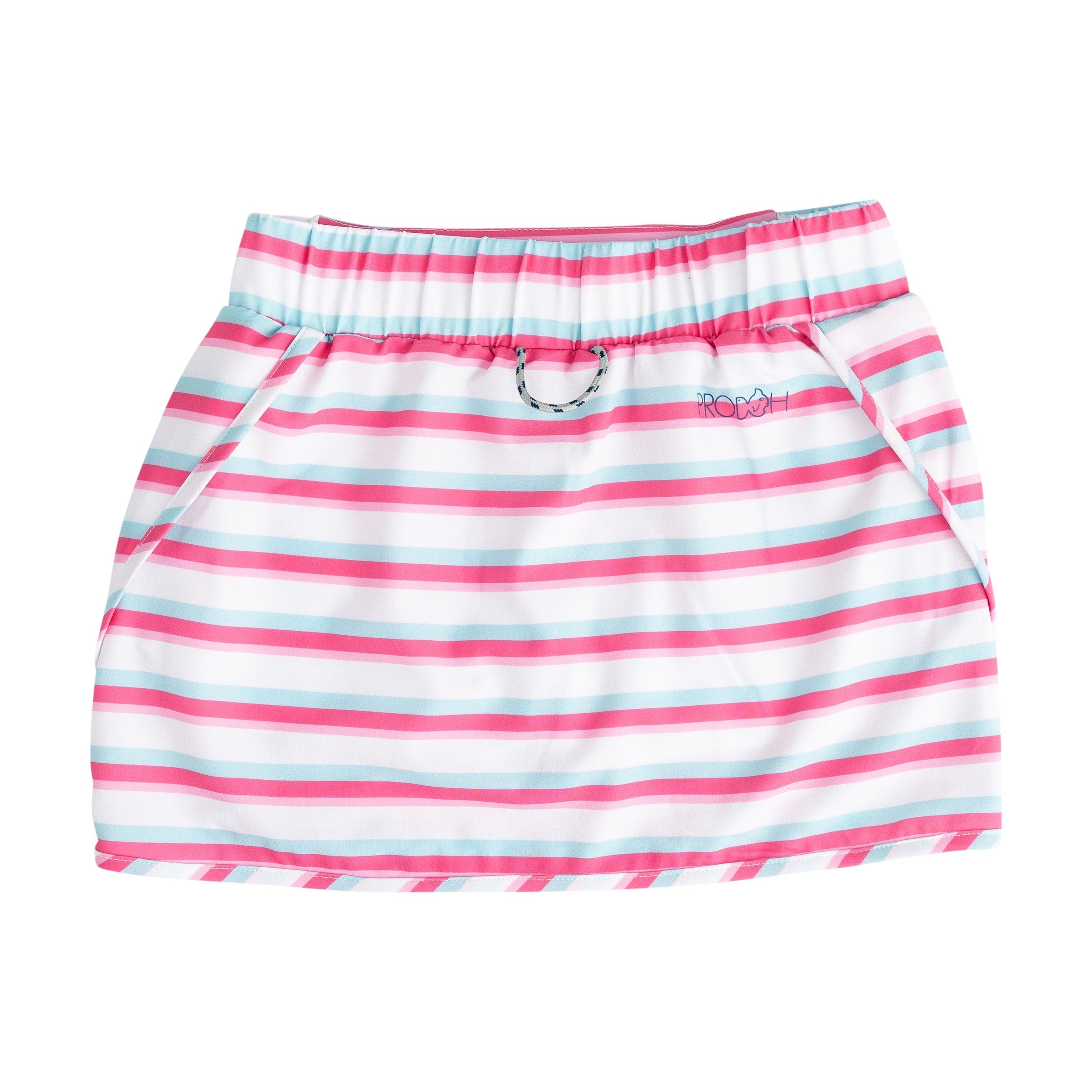 Striped skirt with pink and white striped pattern .