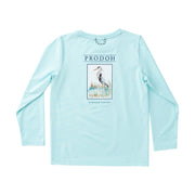 Light blue long-sleeve shirt with a blue heron graphic and 'PRODOH' branding on a white background