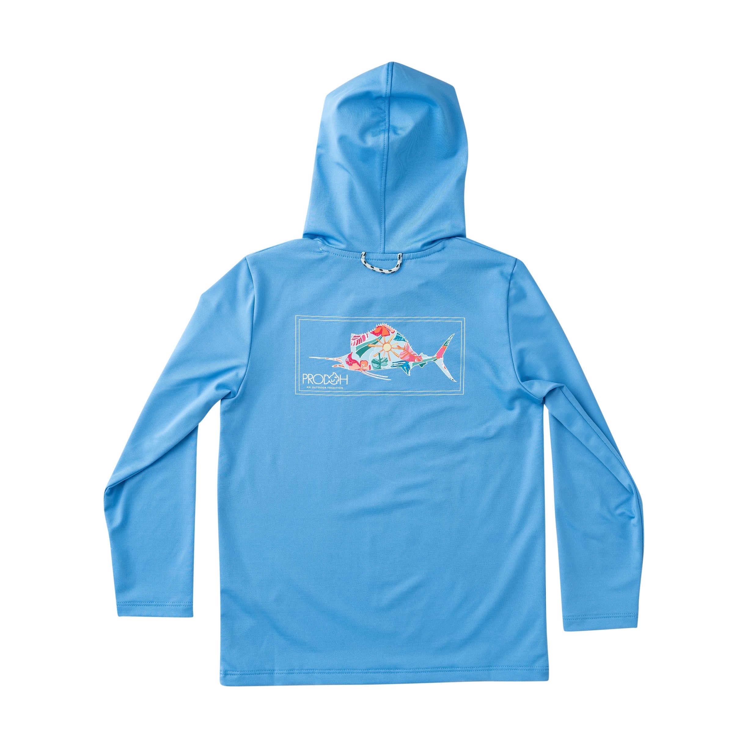 Kid's Pro Performance Hoodie T-shirt in Tropical Marlin Art