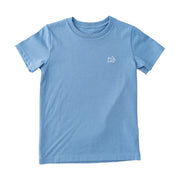 Light blue t-shirt with a small logo on a white background