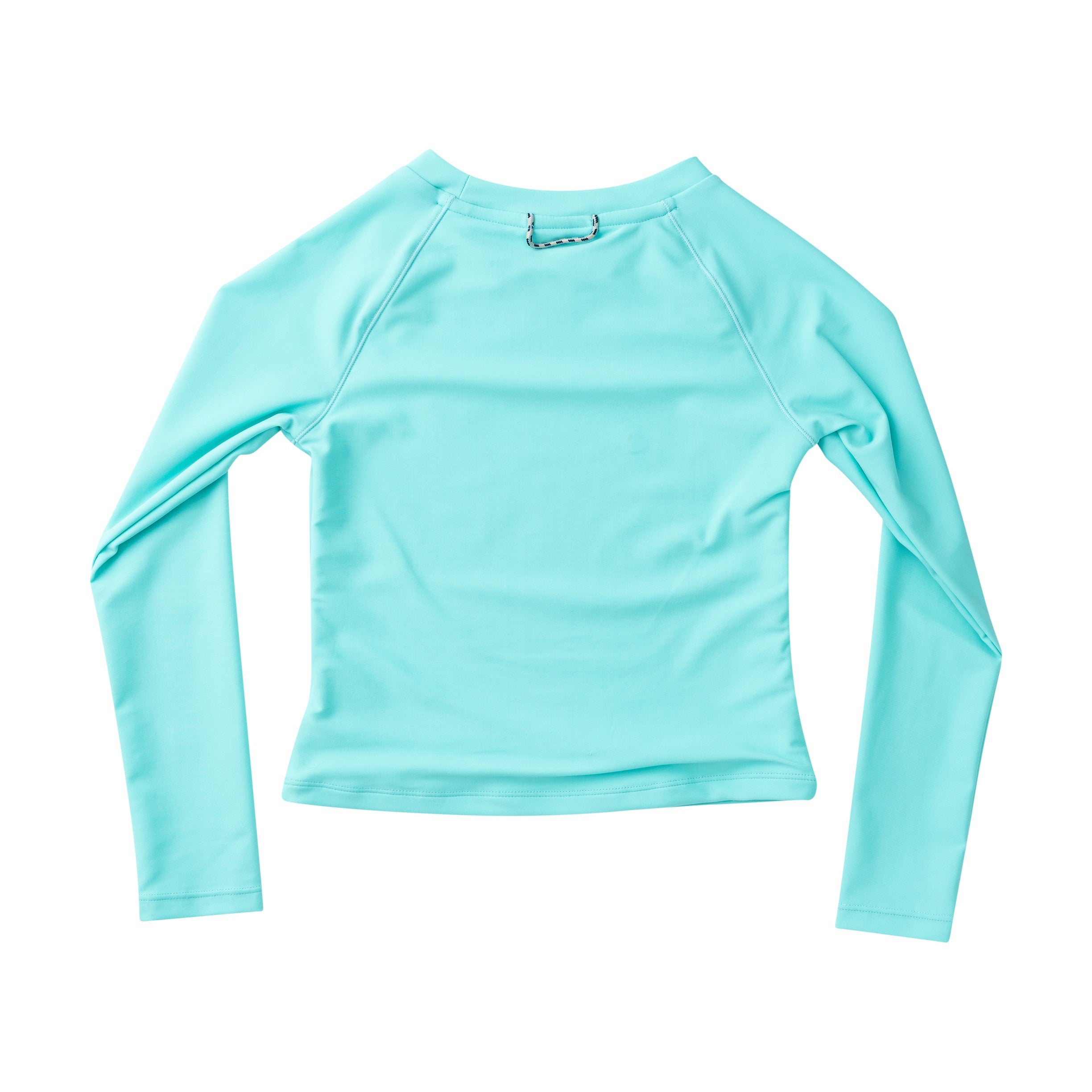 Light blue long-sleeve rashguard shirt on a white background