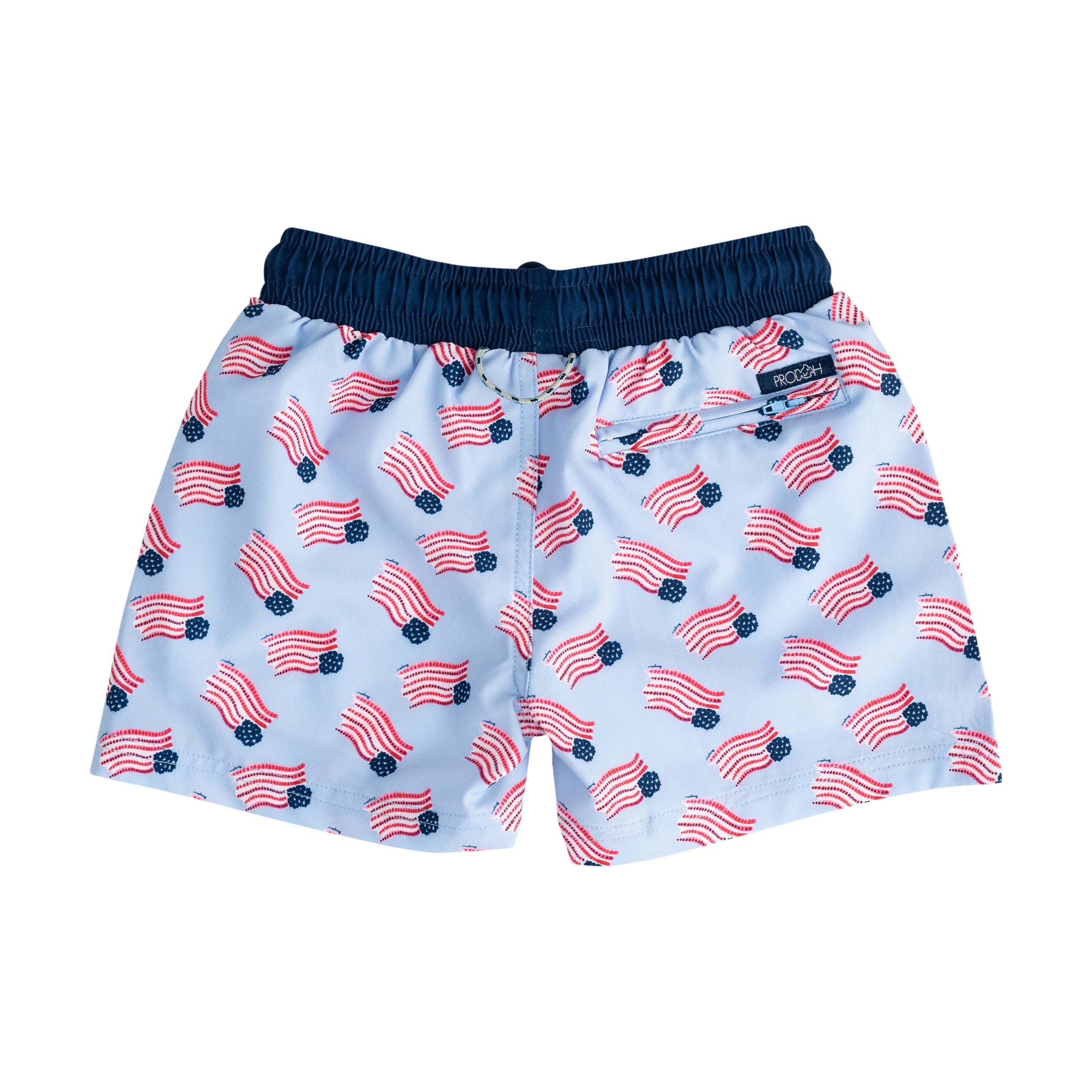 Children's swim shorts with American flag pattern