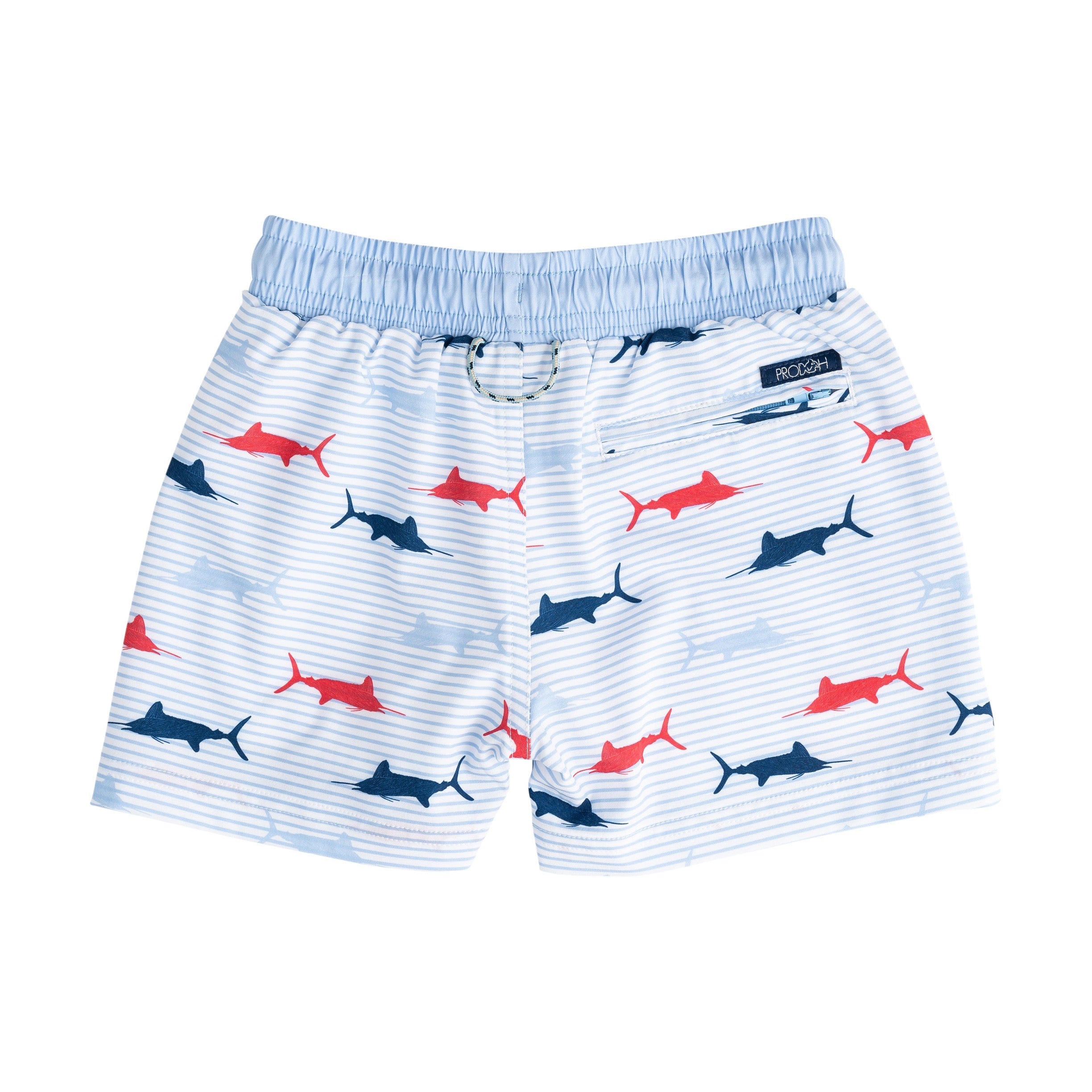 Children's anti-chafe swim shorts with swordfish pattern
