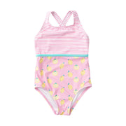 Girls' Crossback One-Piece Swimsuit in Pink Frosting Lemon Print