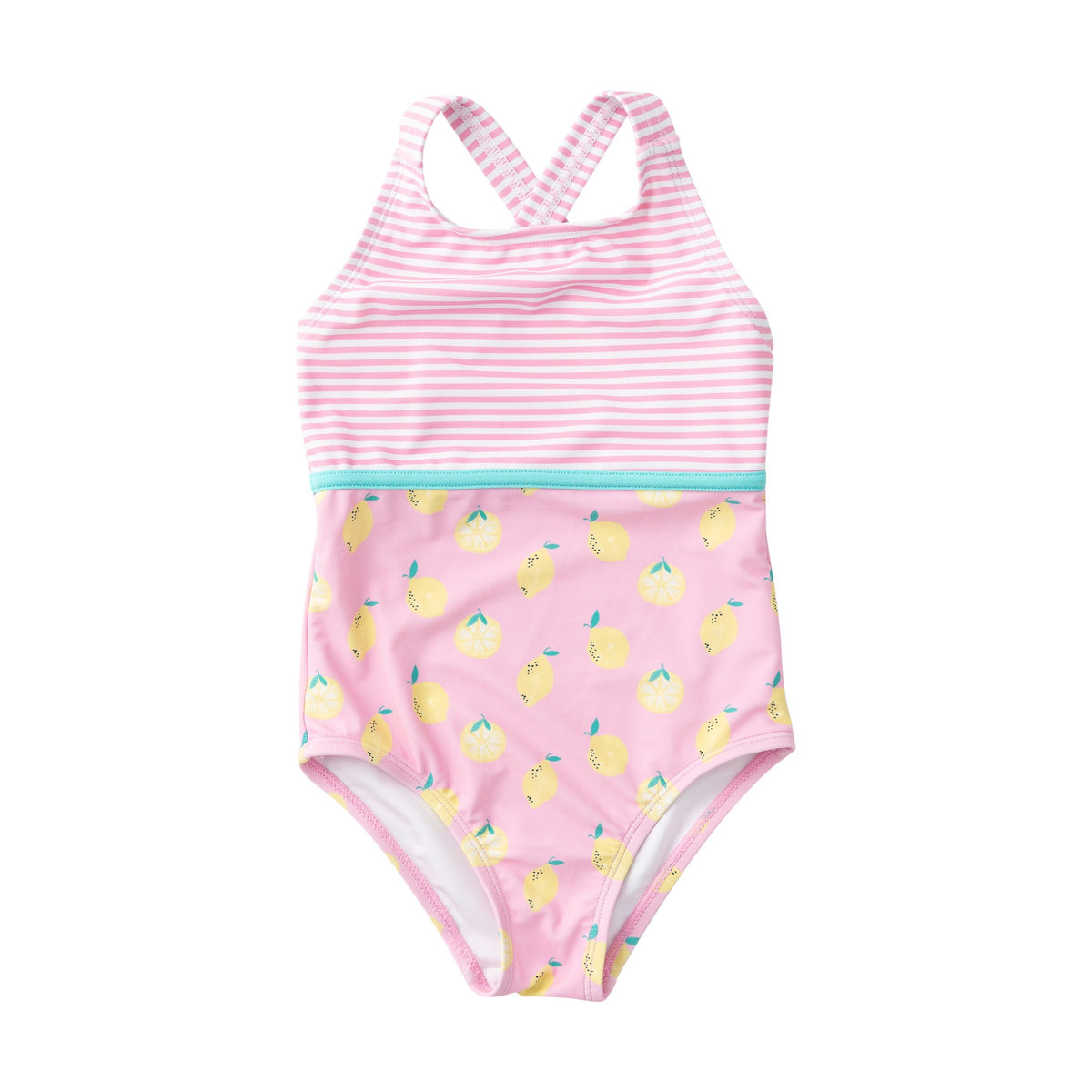 Girls' Crossback One-Piece Swimsuit in Pink Frosting Lemon Print