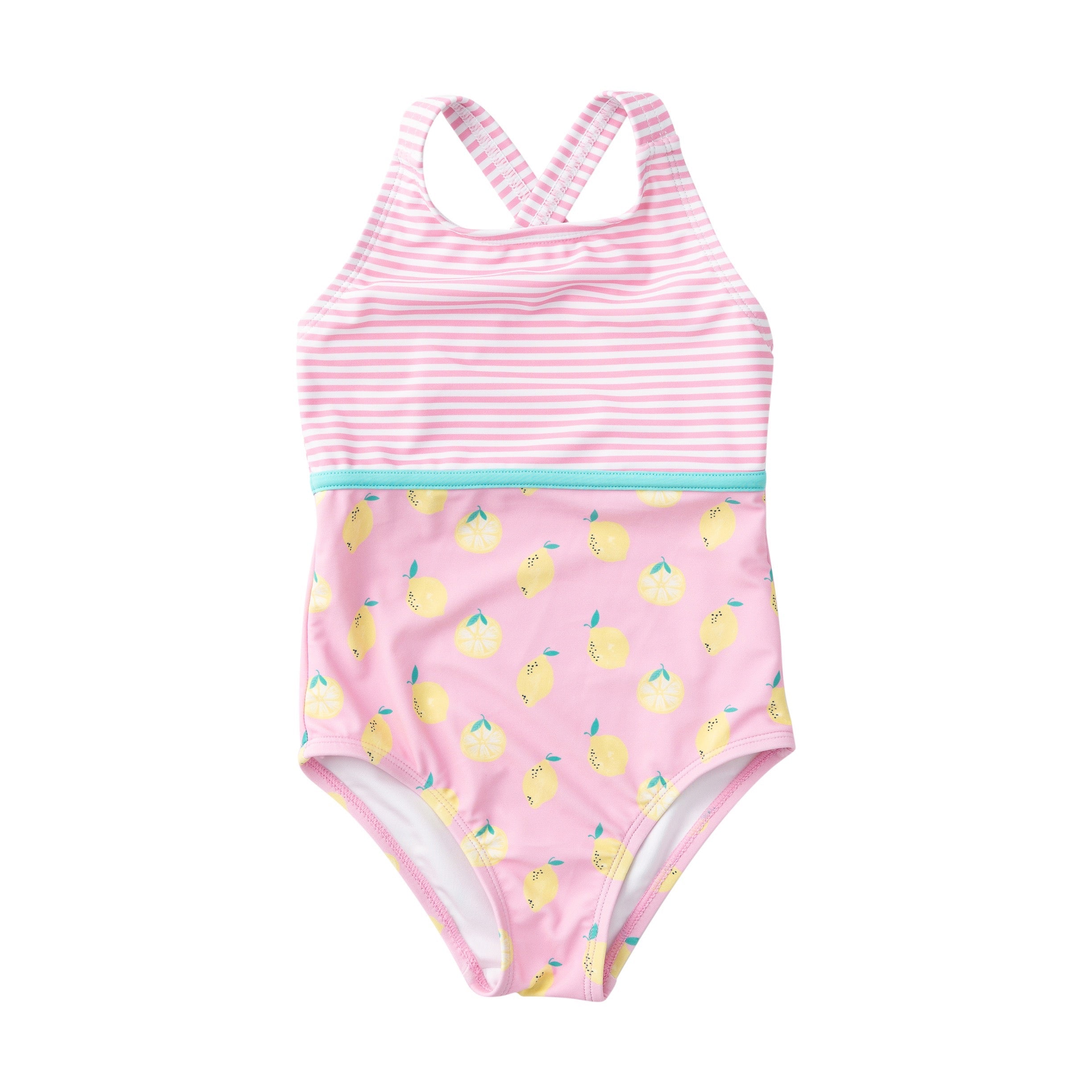 Girls' Crossback One-Piece Swimsuit in Pink Frosting Lemon Print