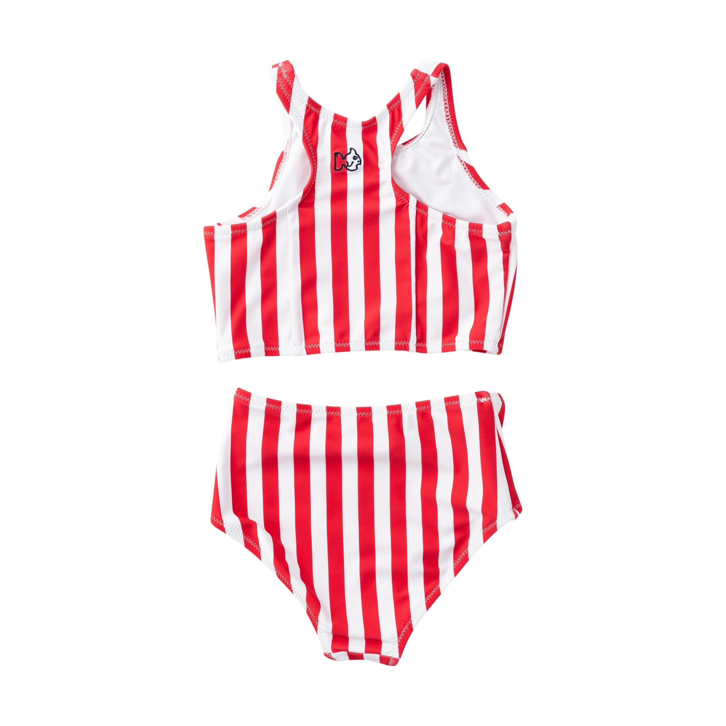 Red and white girls striped swimsuit on a white background