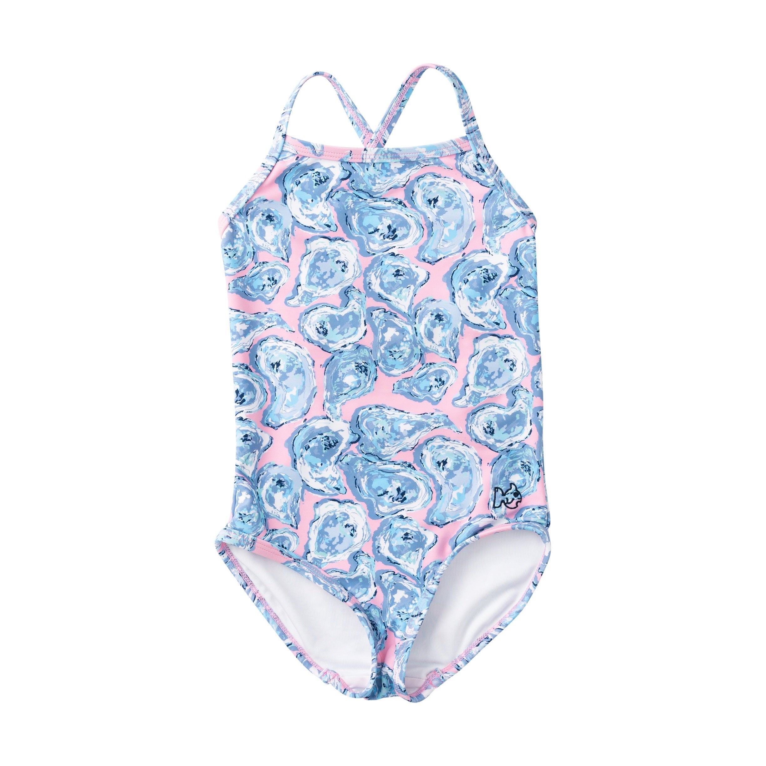 Girls' Spring Tides Bow Back One Piece Swimsuit — Pink Oyster Shell Print 