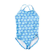 Girls' Spring Tides Bow Back One Piece Swimsuit — Marina Blue Seashells Print