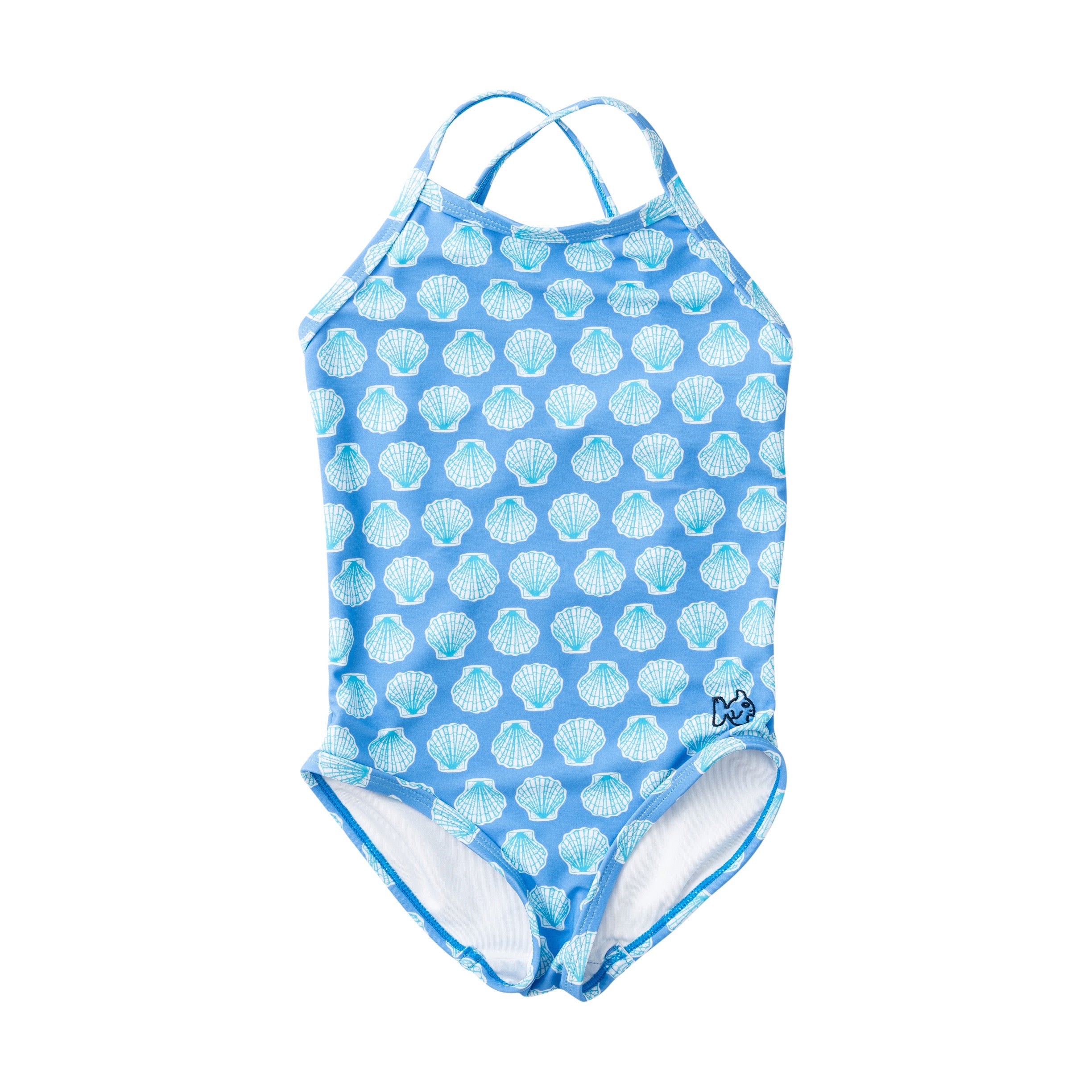Girls' Spring Tides Bow Back One Piece Swimsuit — Marina Blue Seashells Print